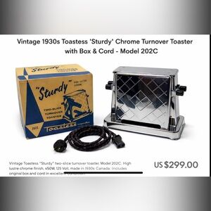 RARE 1930s Toastess Sturdy Model 202C Two-Slice Turnover Toaster w/ Original Box